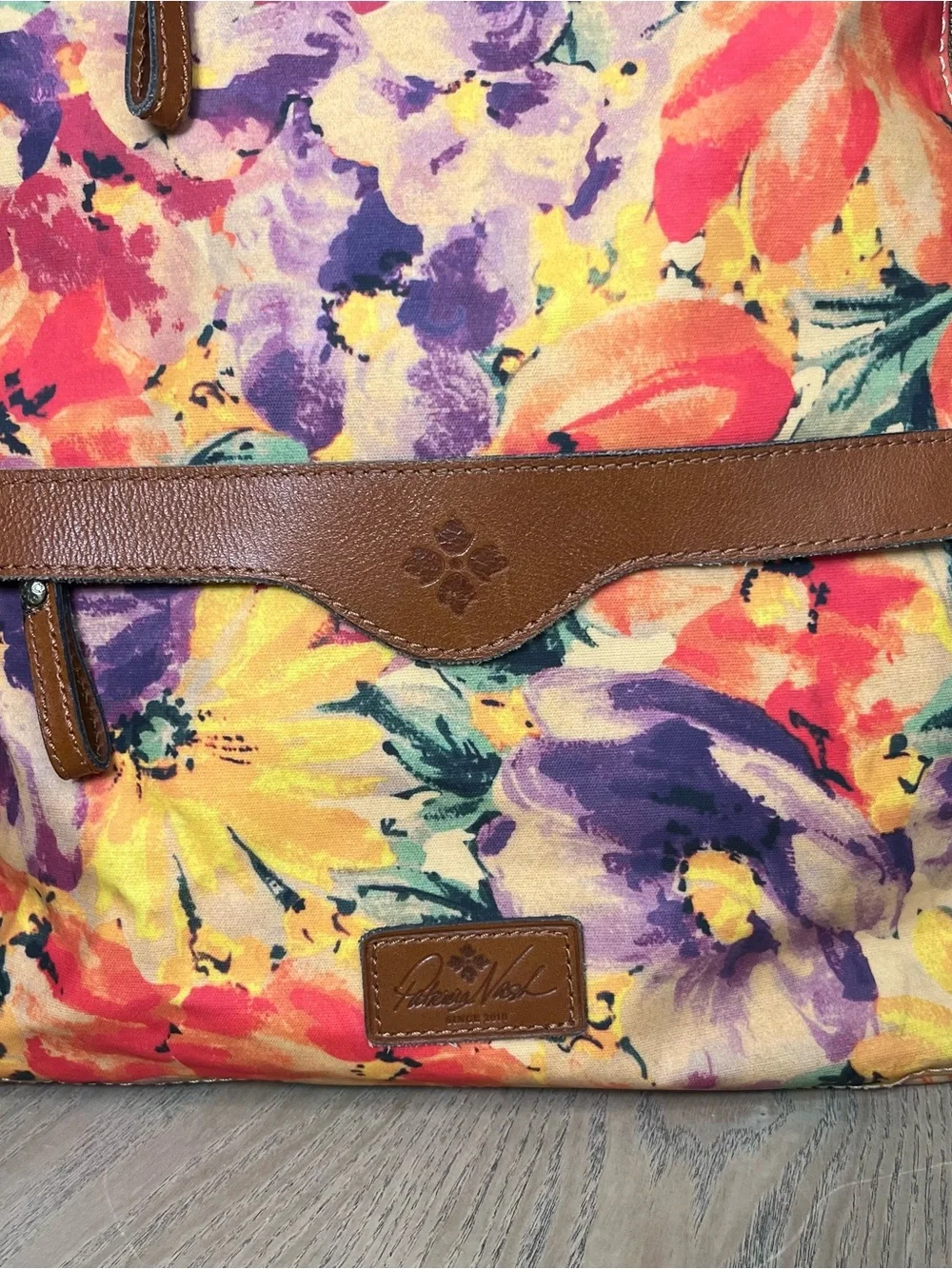 Patricia Nash Karina Backpack Floral Spring Multi Leather Canvas Travel School